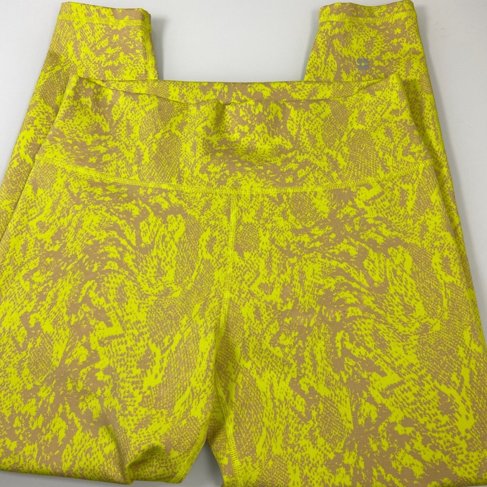 Sweaty Betty‎ Womens L Neon Yellow Snakeskin 7/8 Leggings High Rise Activewear